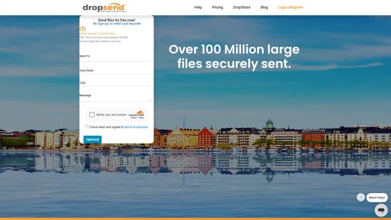 Homepage of DropSend