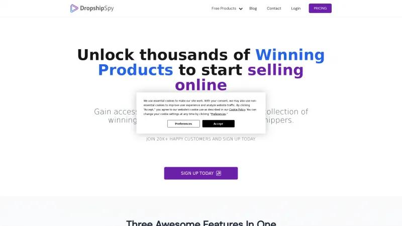 Homepage of Dropship Spy