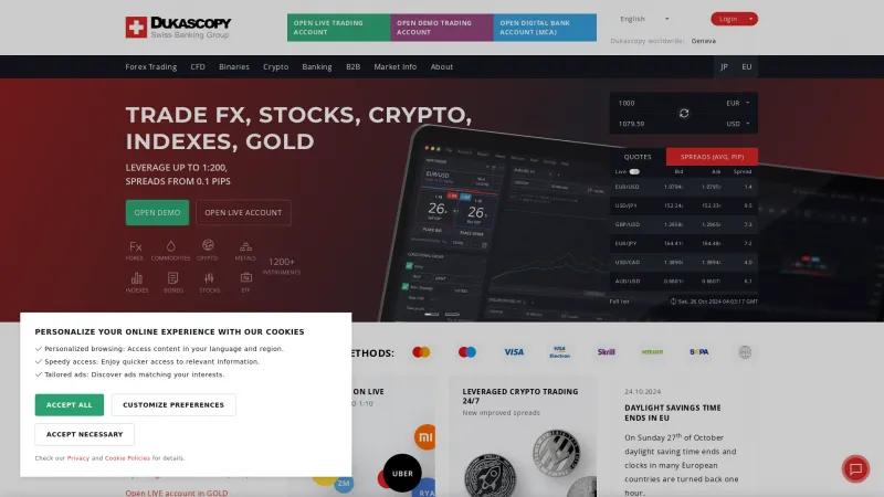 Homepage of Dukascopy