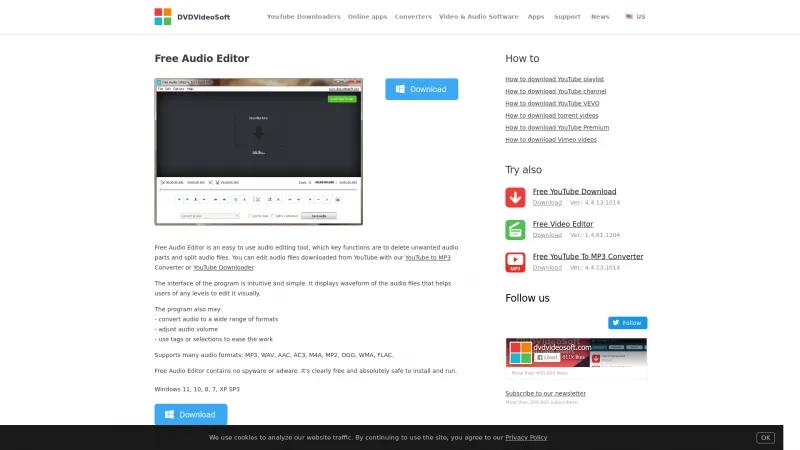 Homepage of DVDVideoSoft Free Audio Editor