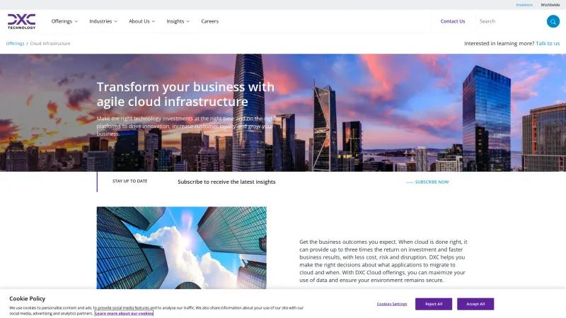 Homepage of DXC Cloud