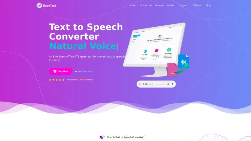 Homepage of EaseText Text to Speech Converter