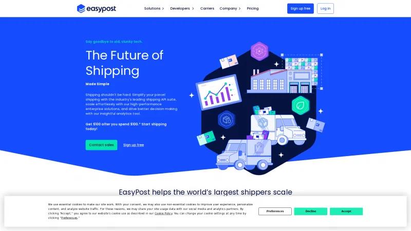 Homepage of EasyPost