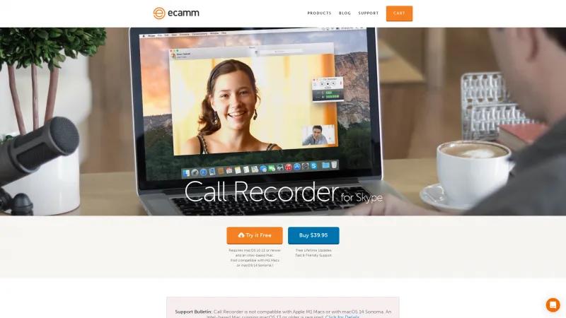 Homepage of Ecamm Call Recorder for Skype