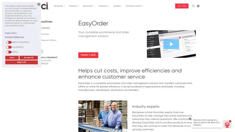 Homepage of EasyOrder