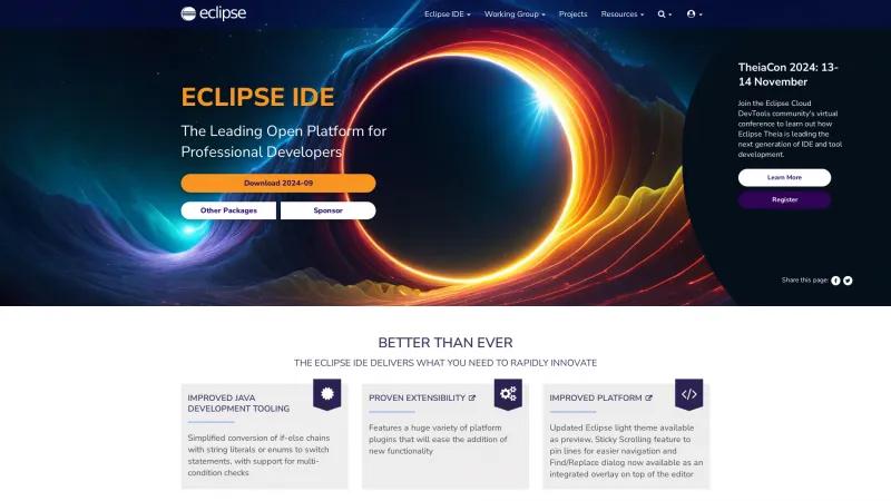 Homepage of Eclipse IDE