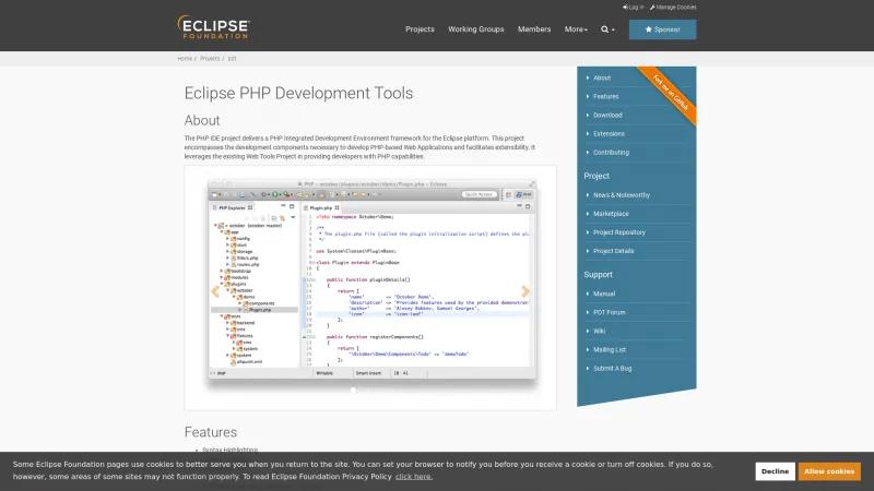 Homepage of Eclipse PHP