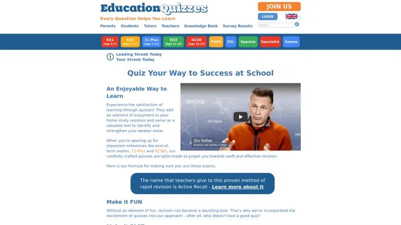 Homepage of Education Quizzes