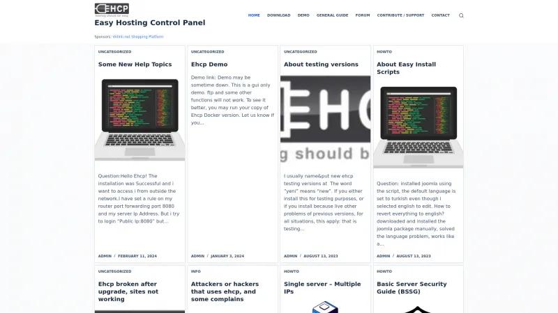 Homepage of Easy Hosting Control Panel (EHCP)