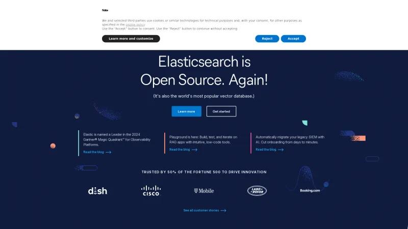 Homepage of Elasticsearch