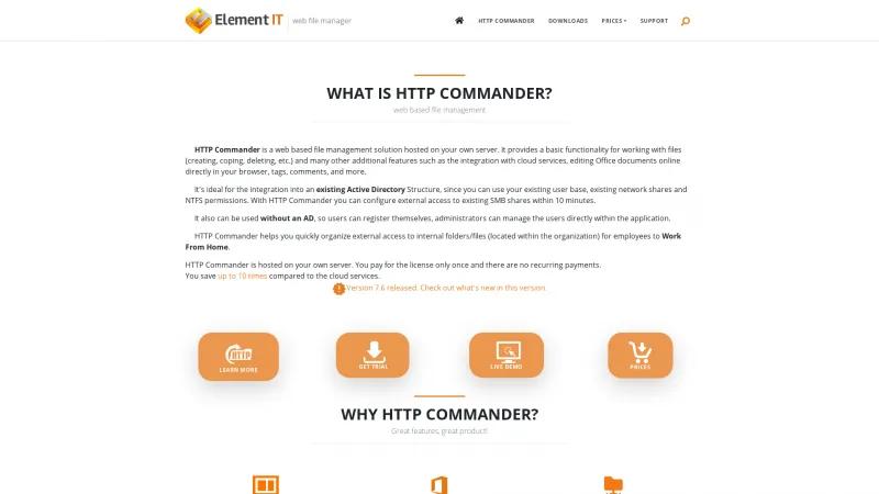 Homepage of HTTP Commander