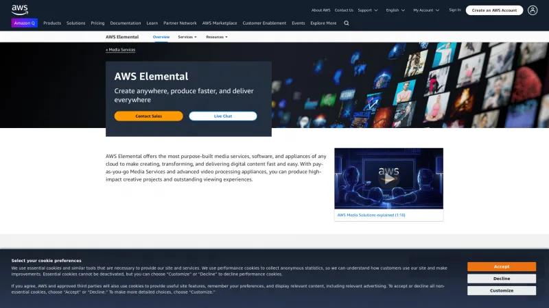 Homepage of AWS Elemental