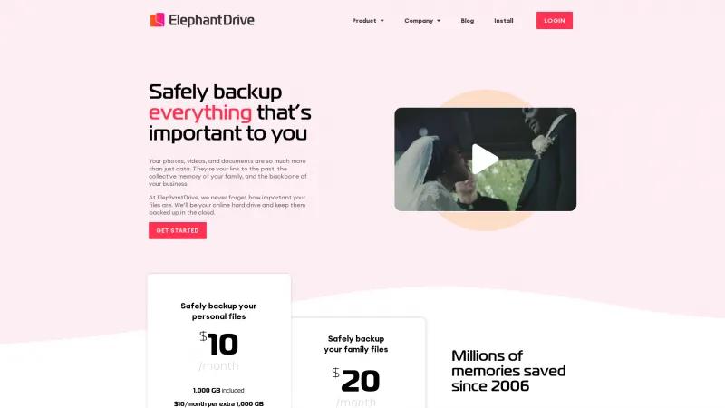 Homepage of ElephantDrive