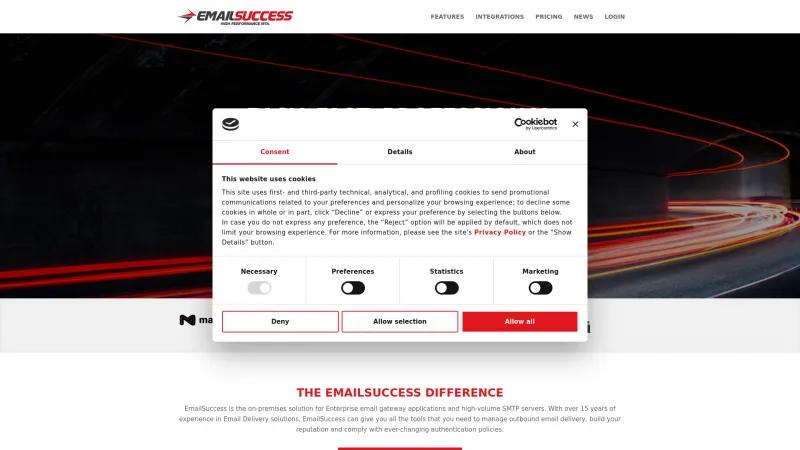 Homepage of EmailSuccess