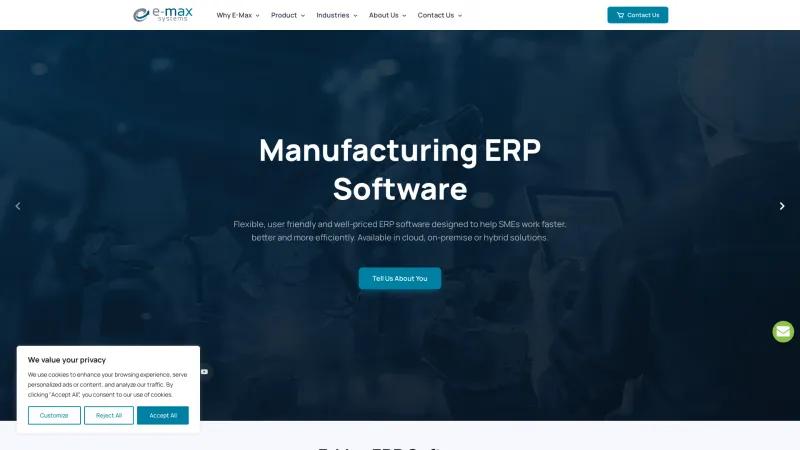 Homepage of E-Max ERP