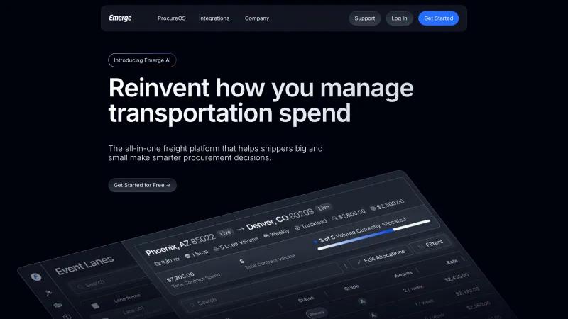 Homepage of Emerge Digital Freight Marketplace