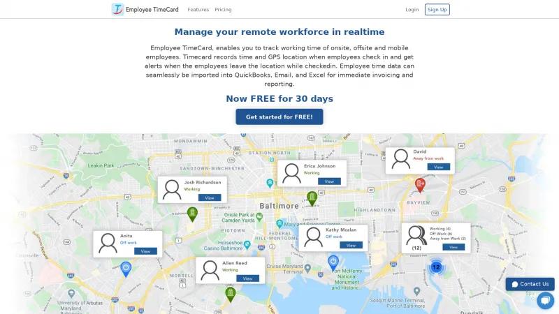 Homepage of Employee TimeCard