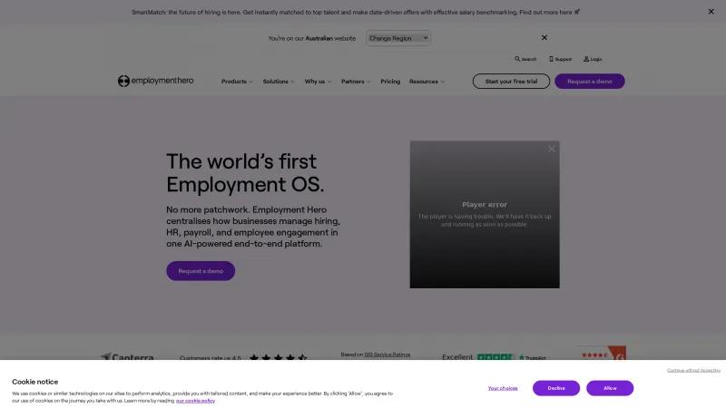 Homepage of Employment Hero