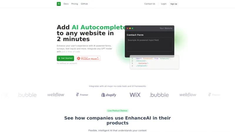 Homepage of EnhanceAI