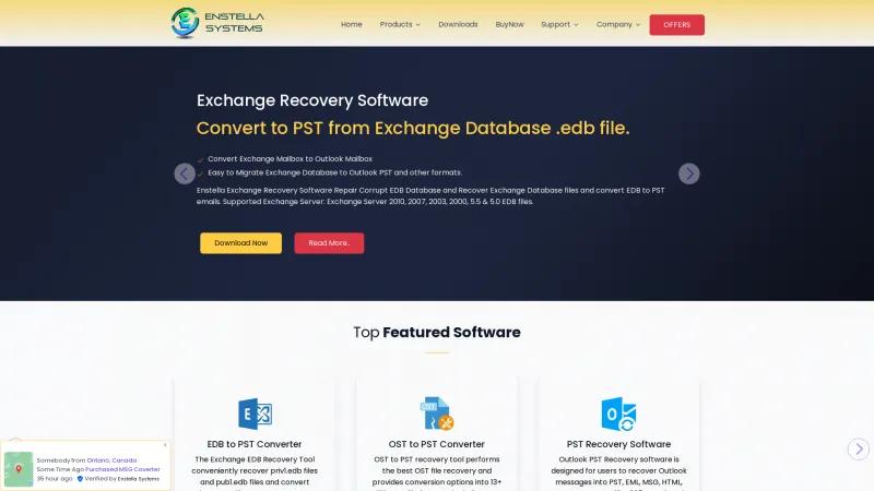 Homepage of Enstella Exchange Recovery Software