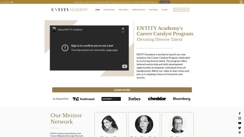 Homepage of ENTITY Academy