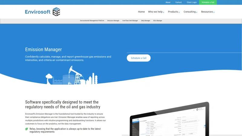 Homepage of Emissions Manager