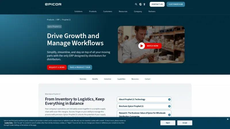 Epicor Prophet 21: The Premier ERP Solution for Distributors Streamlining Operations and Boosting Productivity Homepage of Epicor Prophet 21