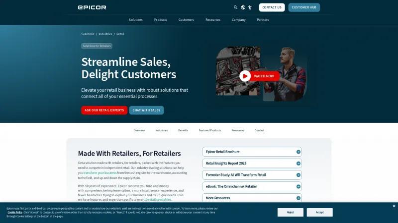 Homepage of Epicor for Retail