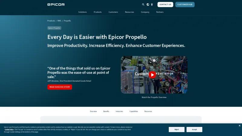 Homepage of Epicor Propello