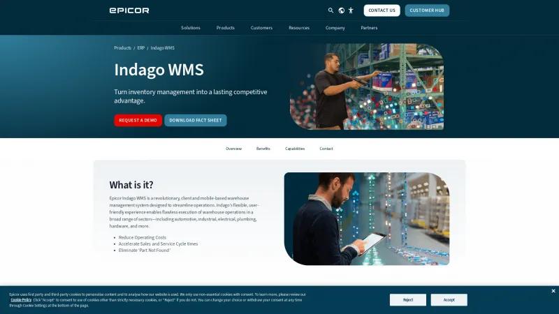 Homepage of Epicor Indago WMS