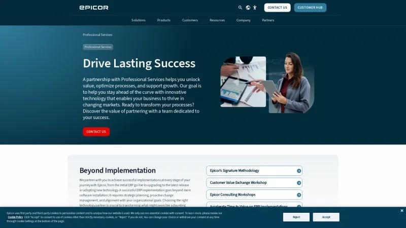 Homepage of Epicor Services