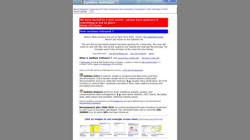 Homepage of EpiData Entry