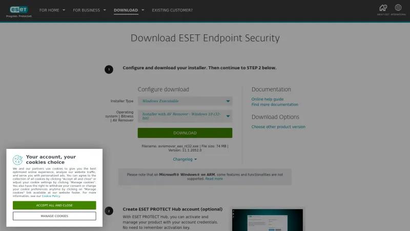 Homepage of ESET Endpoint Security