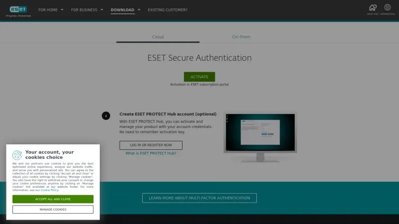 Homepage of ESET Secure Authentication