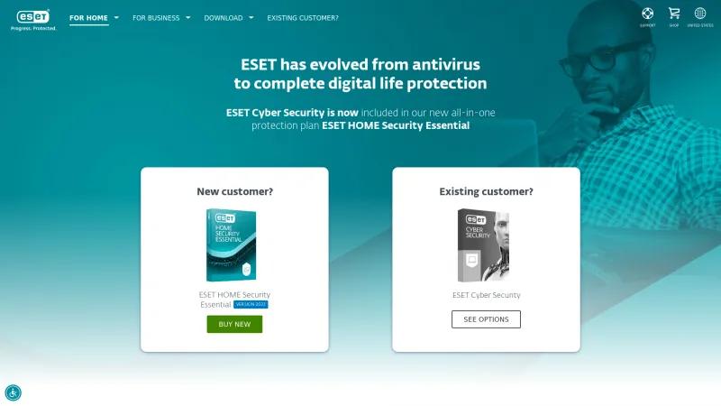 Homepage of ESET Cyber Security