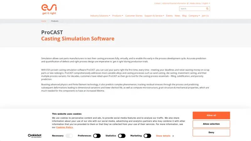 Homepage of ProCAST