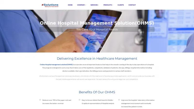 Homepage of eSolutions Online Hospital Management Software