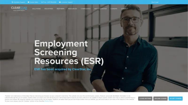 Homepage of Employment Screening Resources (ESR)