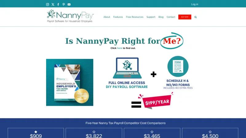 Homepage of NannyPay