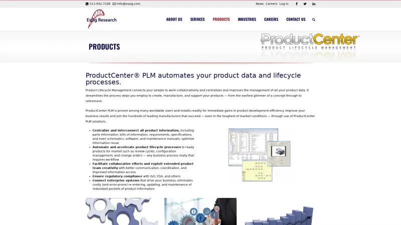 Homepage of ProductCenter