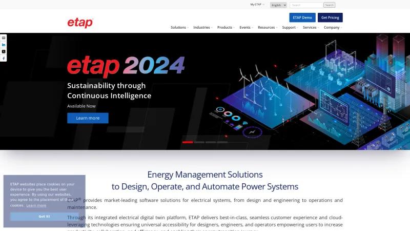 Homepage of ETAP Software