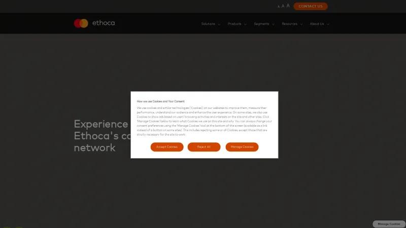 Homepage of Ethoca