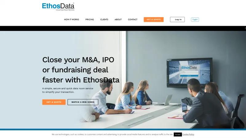 Homepage of EthosData