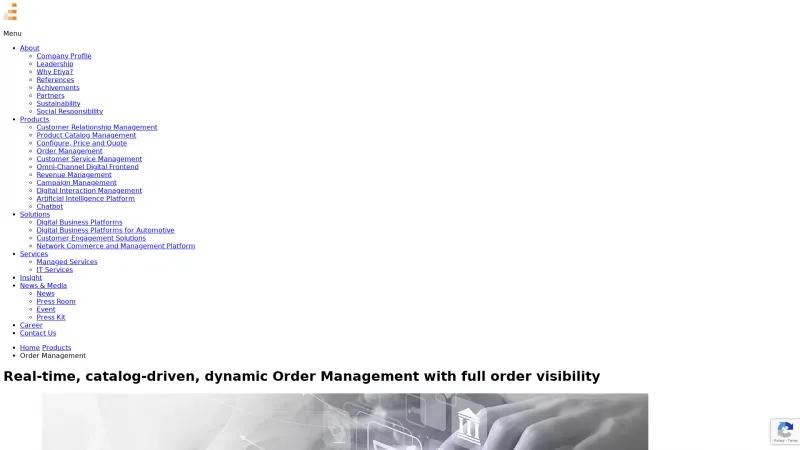 Homepage of Etiya Order Management