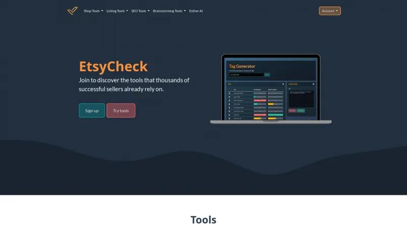 Homepage of EtsyCheck