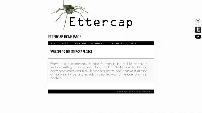 Homepage of Ettercap