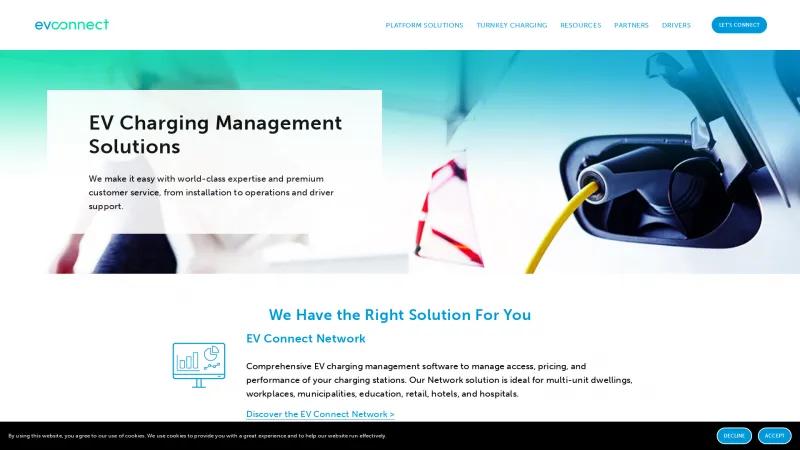 Homepage of EV Connect