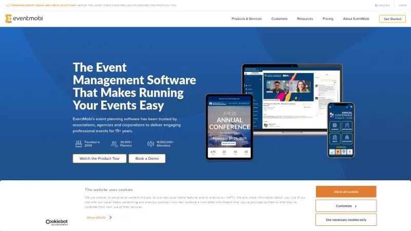 Homepage of EventMobi