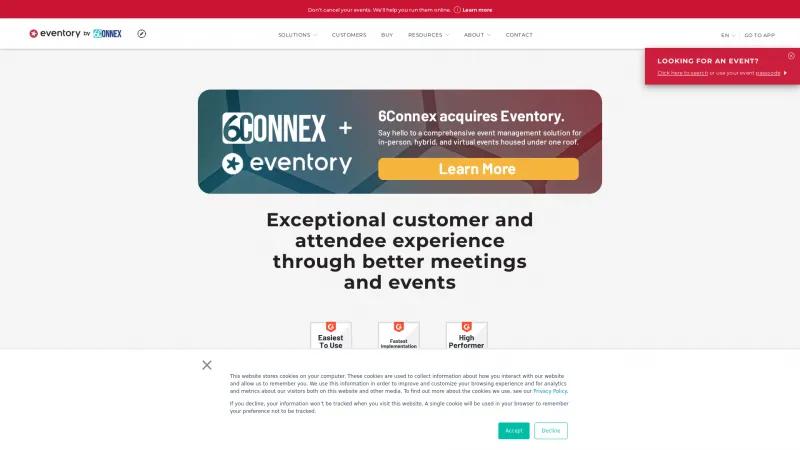 Homepage of Eventory