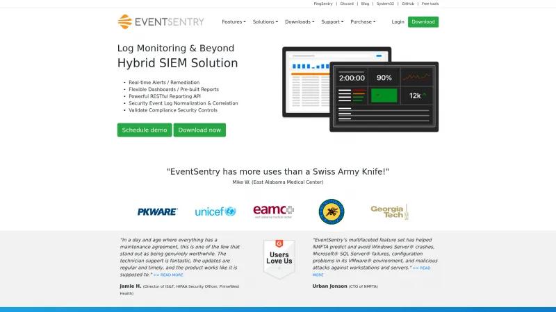 Homepage of EventSentry